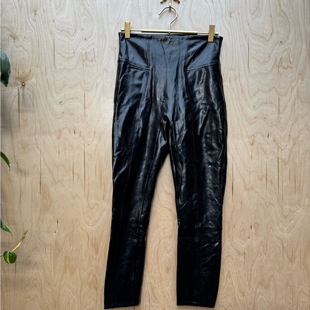 SPANX Faux Patent Leather Leggings Classic Black #20301R S - Picture 4 of 9